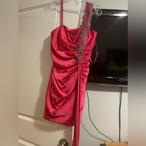Hot pink one shoulder homecoming dress